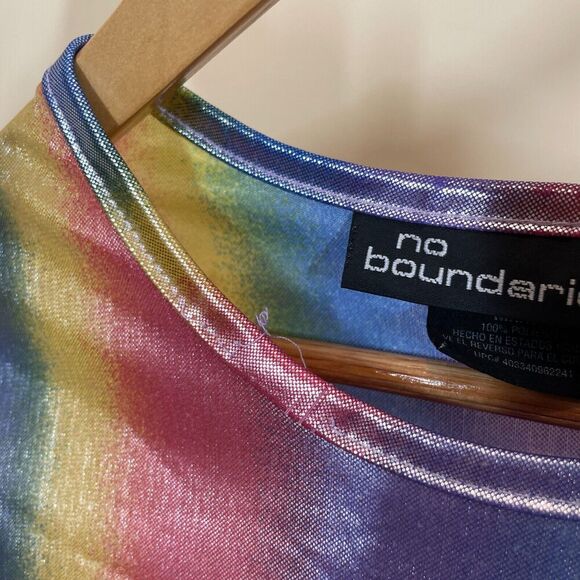 No Boundaries Rainbow Satin Long Sleeve Top Crew Neck Size Small Colorful Y2K - Picture 6 of 10